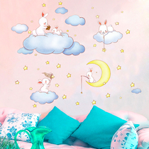 Cartoon Cloud Rabbit Moon Wall Sticker Childrens Room Girl Princess Bedroom Decoration Kindergarten Anime Wall Sticker