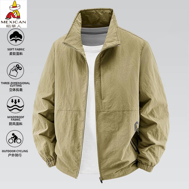 Scarecrow Multi-Pocket Work Jacket for Men, Young and Middle-Aged, Business Stand-Collar Windproof Jacket, Outdoor Waterproof Loose-Fitting Clothing