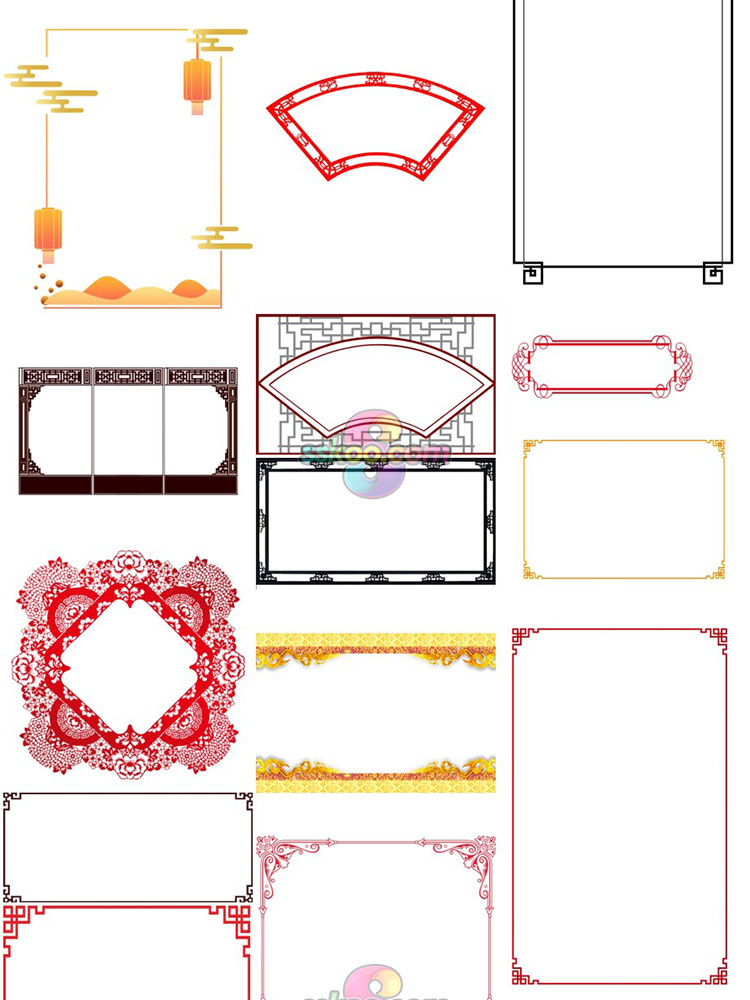 中国风古风古典传统花纹底纹边框相框PNG免抠元素PS平面装饰素材插图15