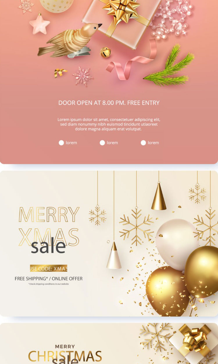 新年装饰元素温馨玫瑰金色圣诞节贺卡banner海报EPS矢量设计素材插图1