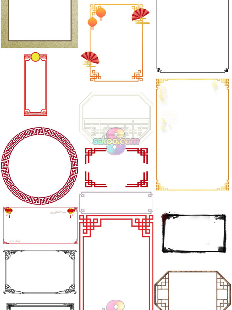 中国风古风古典传统花纹底纹边框相框PNG免抠元素PS平面装饰素材插图5