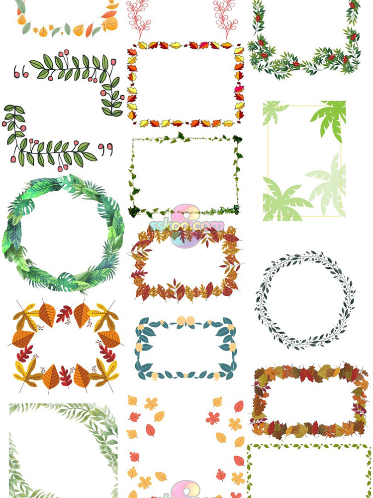 森系叶子树叶绿叶植物边框PNG免抠元素平面海报背景PS设计素材插图15