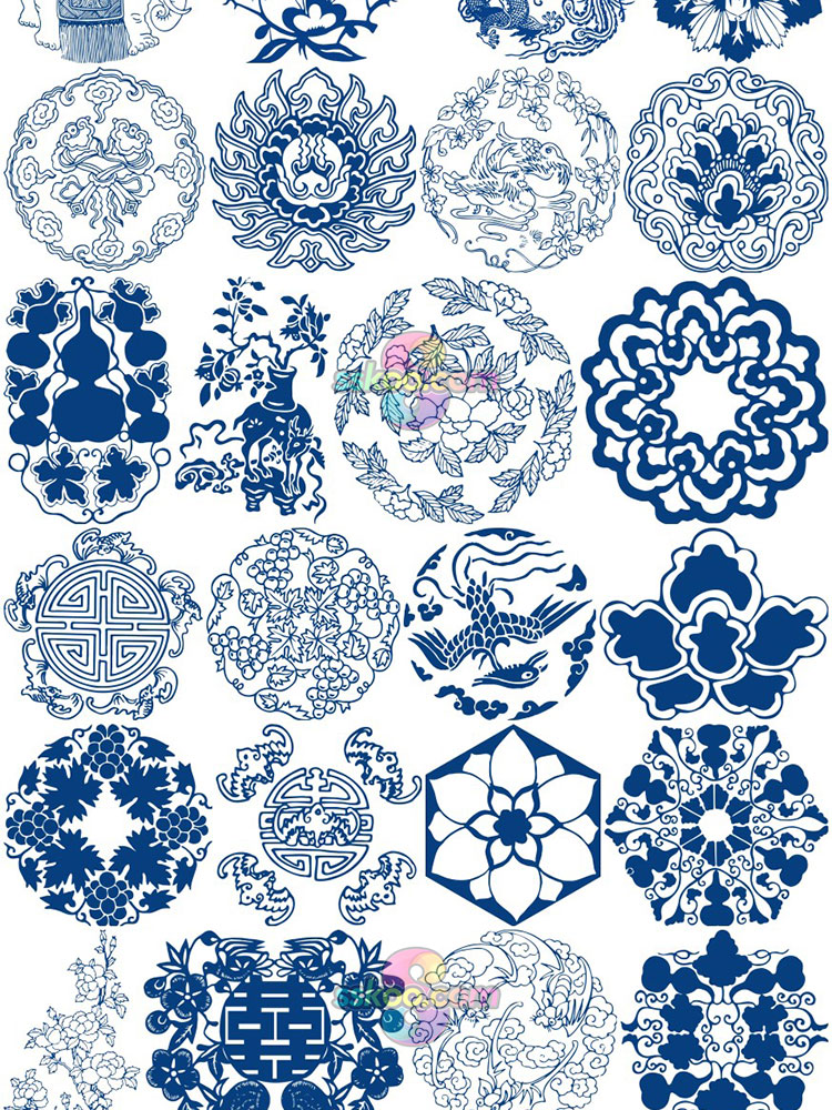 青花瓷图案花纹元素中国风传统剪纸镂空纹样AI矢量PNG免抠素材插图14