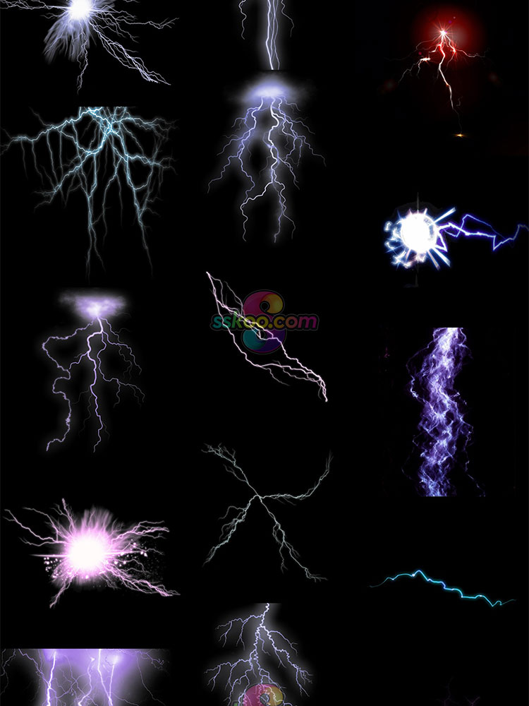 雷电闪电电击打雷电光雷击PNG溶图免抠元素图片PS合成装饰素材插图5