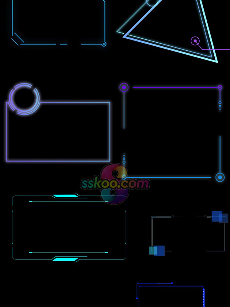 蓝色HUD科幻科技现代几何边框方框商务科技感png免扣PS模板素材插图4