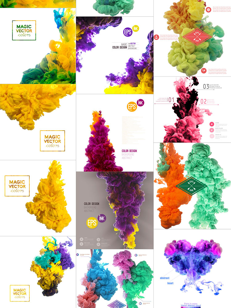 五彩粉状烟雾散射喷发爆炸粉末尘埃EPS矢量PSD设计背景图片素材插图7