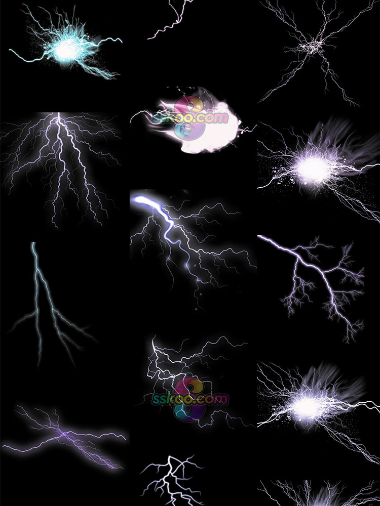 雷电闪电电击打雷电光雷击PNG溶图免抠元素图片PS合成装饰素材插图8