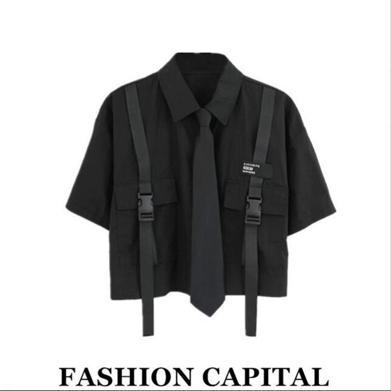 Japanese-Style Preppy Design Tie Short-Sleeve Shirt for Petite Women, Slimming, Niche, Regular Shoulder, Short Top Japanese-Style Preppy Design Tie Short-Sleeve Shirt for Petite Women, Slimming, Niche, Regular Shoulder, Short Top