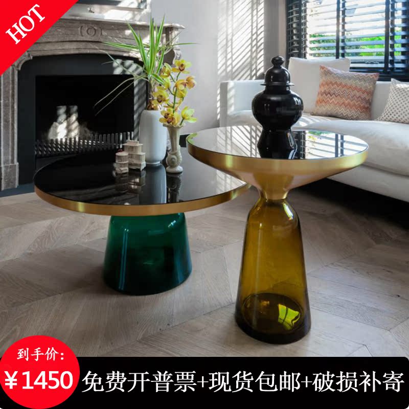 Designer transparent glass bell coffee table Sample house display center sample house round table Office reception living room side table