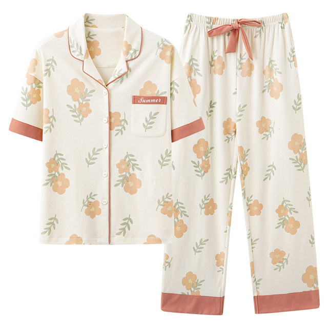 Woodpecker pajamas ແມ່ຍິງ summer ຝ້າຍບໍລິສຸດຂະຫນາດໃຫຍ່ trousers ສັ້ນແຂນສັ້ນ 100% ຝ້າຍບາງ 2024 ໃຫມ່ໃສ່ເຮືອນ