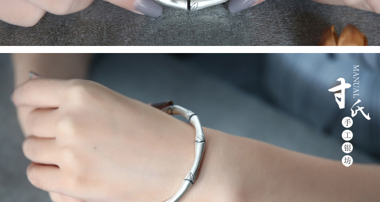 Inch Bạc Vân Nam Pure Handmade S999 Full Silver Snowflower Bạc Tre Bạc Bracelet Bạc Hàn Quốc Cá tính Cổ điển Sterling Bạc Bracelet vòng tay nam