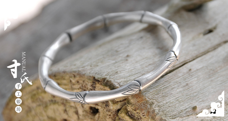 Inch Bạc Vân Nam Pure Handmade S999 Full Silver Snowflower Bạc Tre Bạc Bracelet Bạc Hàn Quốc Cá tính Cổ điển Sterling Bạc Bracelet vòng tay nam