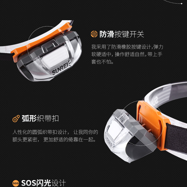 Ngoài trời dẫn đèn pha head-mounted đi bộ đường dài đèn đi bộ chuyên dụng mini siêu nhẹ ánh sáng màu vàng 5th pin khô đèn pin siêu sáng 1km