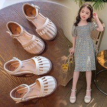 Girls sandals Summer princess 2021 summer new fashion spring childrens soft bottom mid-size childrens woven shoes Baotou