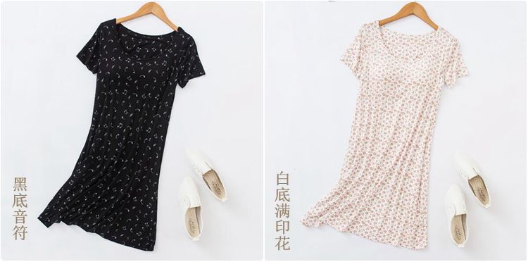 Mùa hè bông phương thức vành đai ngực pad nightdress đồ ngủ ngắn tay áo miễn phí áo ngực một phần mỏng kích thước lớn nhà váy nữ