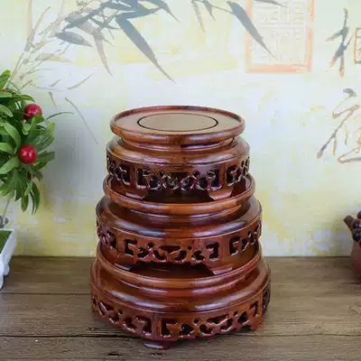 Boutique red sandalwood base stone teapot flower pot vase Buddha statue crafts decoration mahogany round base