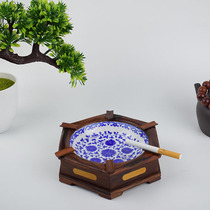  Lao red acid branch ashtray Mahogany crafts Blue and white porcelain inlaid ashtray home business gift ornaments