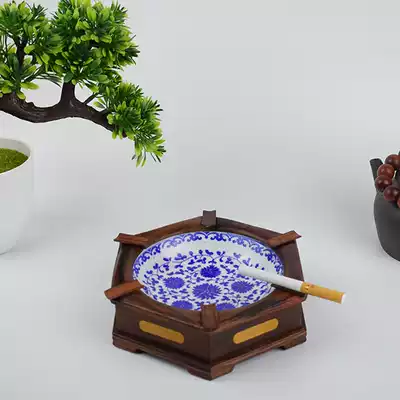 Laos red acid branch ashtray mahogany crafts Blue and white porcelain inlaid ashtray home business gift ornaments