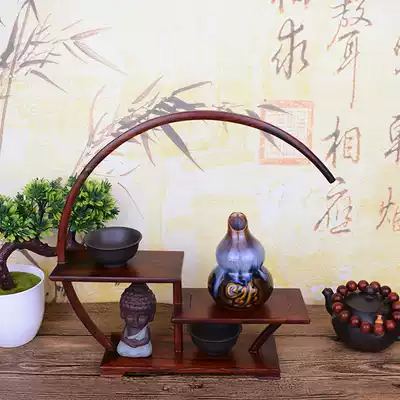 Boutique big red acid branch Bogu rack Teapot tea set rack display rack Mahogany handicraft ornaments Solid wood Dobao pavilion