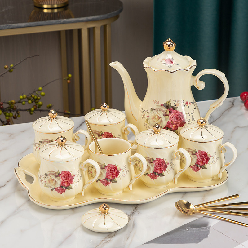 Upscale Water Furniture Ceramic Suit Kettle home Living room Ancestral Mother Green Heat-Resistant Kettle Water Cup Suit Cup Jug Plus Tray