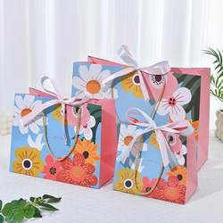 Baiqu ins Forest-Style Floral and Bird Gift Bag, Fresh and Simple Tote Bag, Paper Bag with Ribbon, Gift Bag, Candy Bag