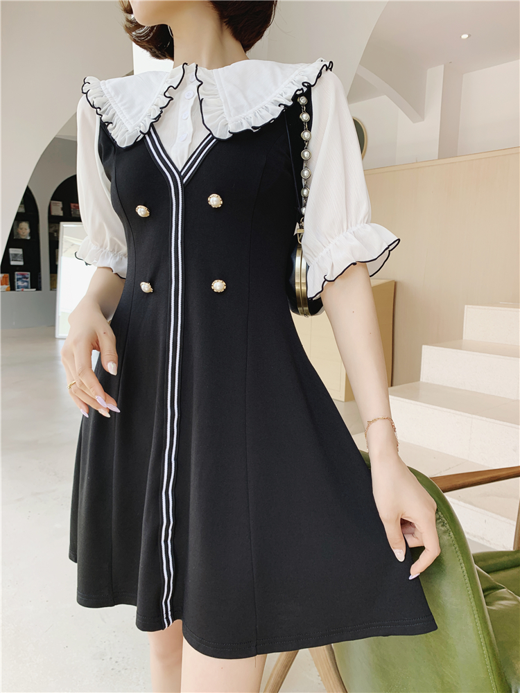 VK旗艦店 韓系娃娃領收腰氣質修身甜美短袖洋裝