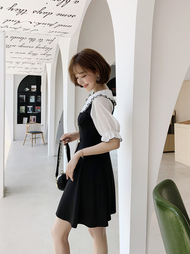 VK旗艦店 韓系娃娃領收腰氣質修身甜美短袖洋裝