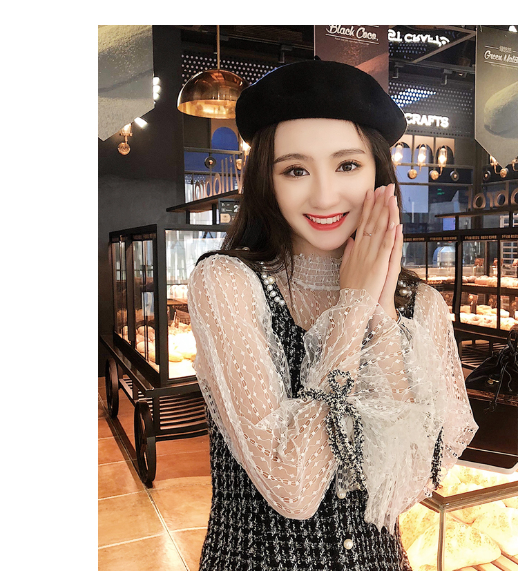 VK旗艦店 韓國風蕾絲燈籠袖小香風呢子套裝長袖裙裝