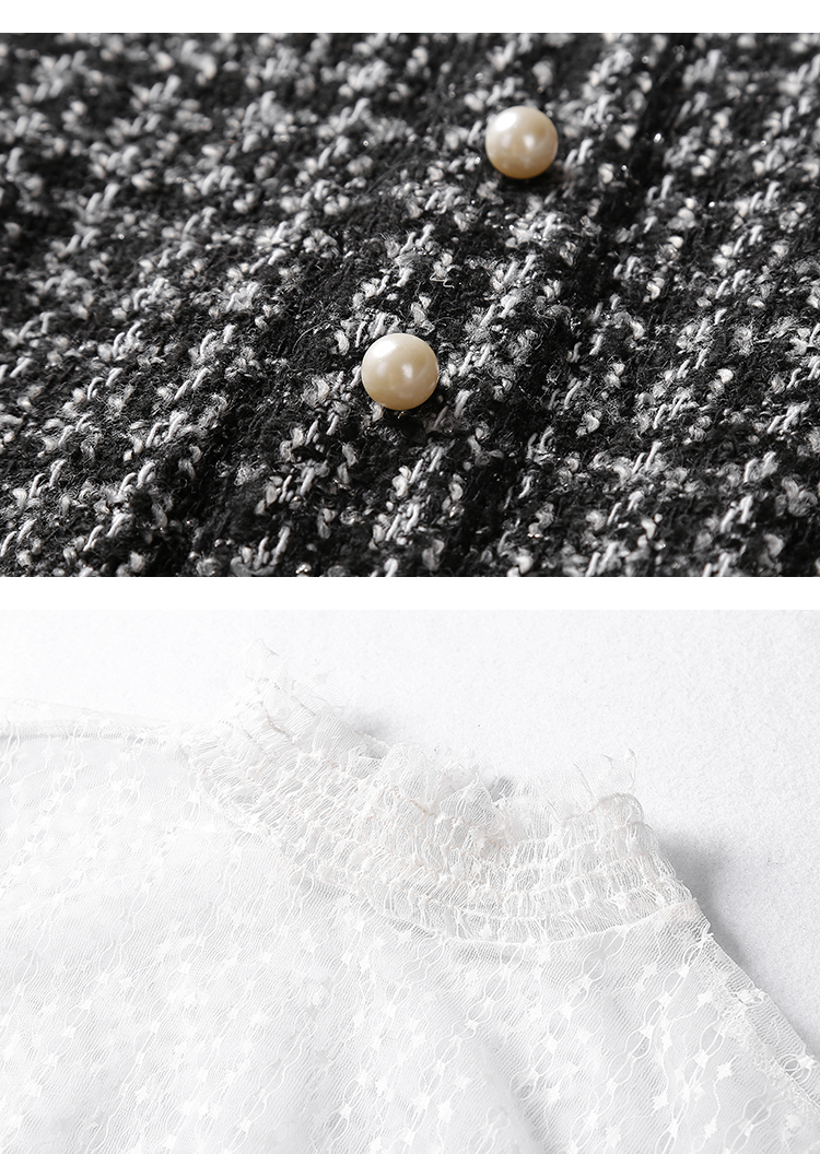 VK旗艦店 韓國風蕾絲燈籠袖小香風呢子套裝長袖裙裝