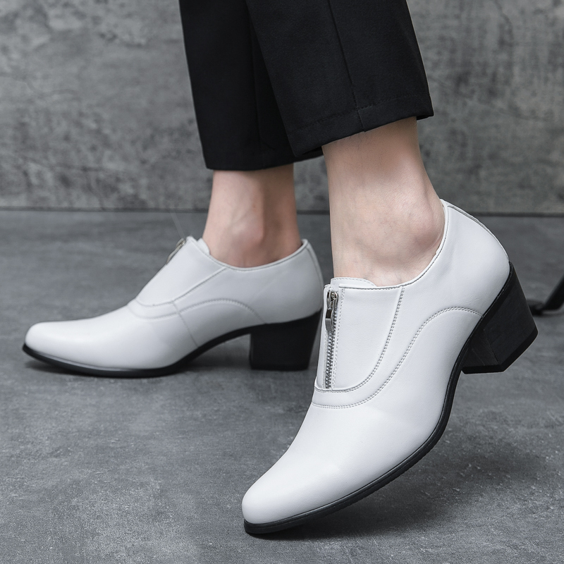 Business Formal High-Heeled Shoes, Pointed Leather Shoes, Hairstylist High-Heeled Leather Shoes, Height Increase of 6cm, Groom's Banquet Leather Shoes, White Business Formal High-Heeled Shoes, Pointed Leather Shoes, Hairstylist High-Heeled Leather Shoes, Height Increase of 6cm, Groom's Banquet Leather Shoes, White