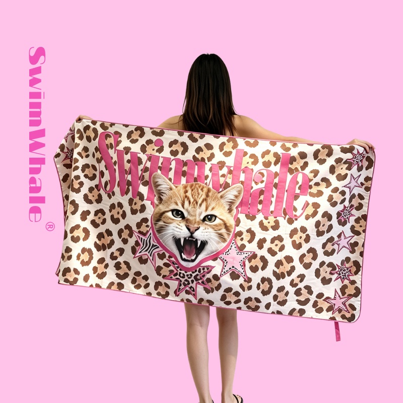 Swimwhale Leopard Cat Original Print Bath Towel for Women, Versatile, Portable, Swimming, Extra Large, Quick-Drying Bath Towel