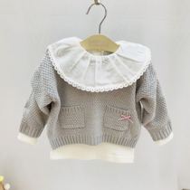 South Korea small childrens clothing 2020 spring new girl baby gray silver silk thread sweater sweater