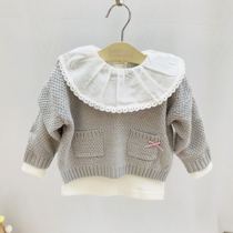 South Korea small childrens clothing 2020 spring new girl baby gray silver silk thread sweater sweater