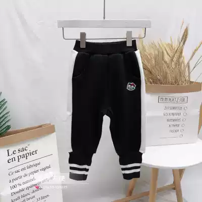 Korean small and medium-sized children's clothing 20 winter new men's and women's children's baby stitching plus velvet all-match pants warm drawstring pants