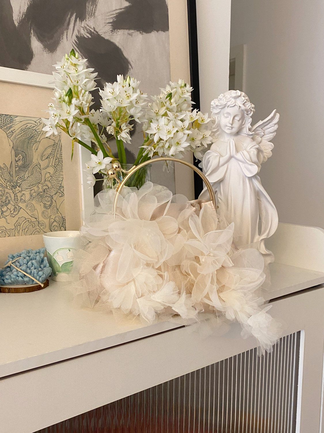 Blue Original Summer 3D Organza Floral Flower Tote Bag - A Unique and Romantic Vacation Photo Shoot