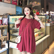 Pregnancy Woman Dress 2022 Female Summer Dress Korean Version Big Code Loose A Character Doll Dress Port Taste Vintage Short Sleeve Dress Woman Tide