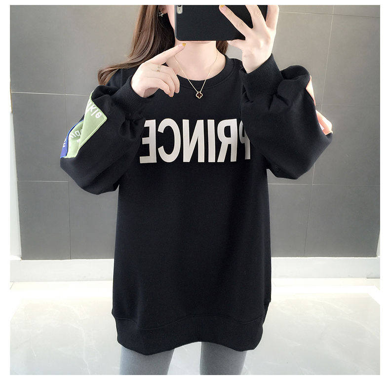 Pregnant Woman Spring Autumn Winter Dress Big Size Code Necropolis Women's New Korean Version Loose bf Lazy Wind 100 Lapped Printed Long Sleeve Tide Blouse