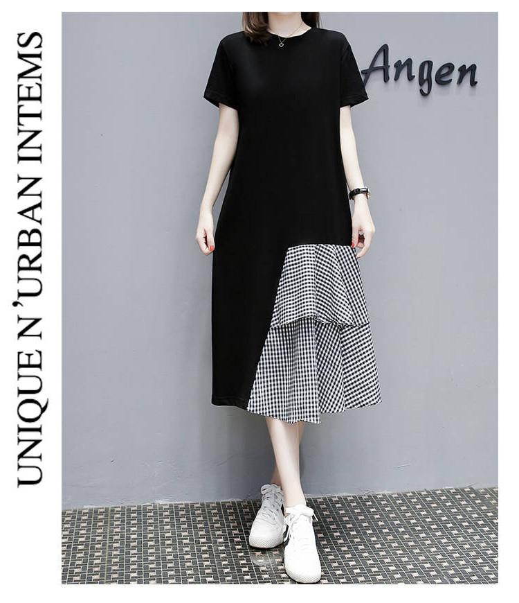 Pregnancy Woman Dress Large Size size Belly Dress woman 2022 New Korean version Short sleeves Round Collar Minus splicing False Two