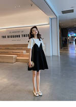 Pregnancy maternity dress 2020 female summer Korean version splicing fake two round collar short sleeves big code loose even dress pregnant woman skirt tide