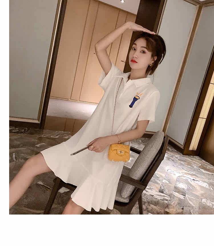 Pregnancy Woman Dress Korean Version Women's Summer Temperament Polo Slim Polo Collar Short Dress Sweet And Beautiful Lotus Leaf Side Fairy Plexico Skirt Tide