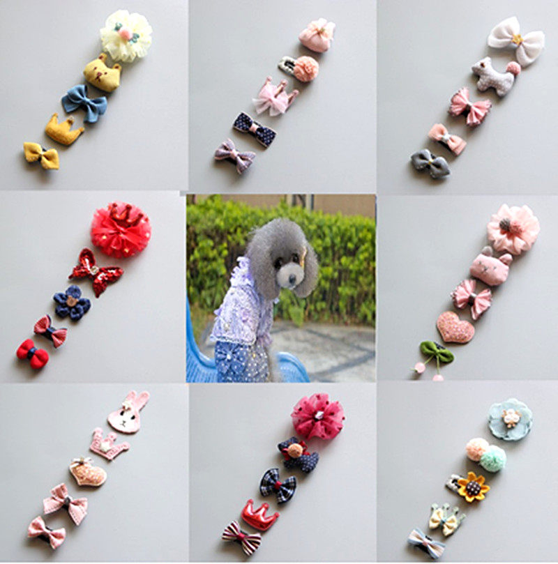 5-Piece Dog Headwear Teddy Yorkshire Bow Hair Accessories Pet Hairpin Hairpin Cat Jewelry Set