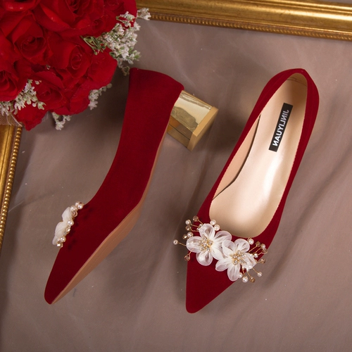 Бордовая флисовая обувь на высоком каблуке, свадебные туфли, свадебное платье для невесты, коллекция 2022