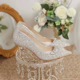 Серебряные свадебные туфли, универсальная обувь с заостренным носом, против усталых ног