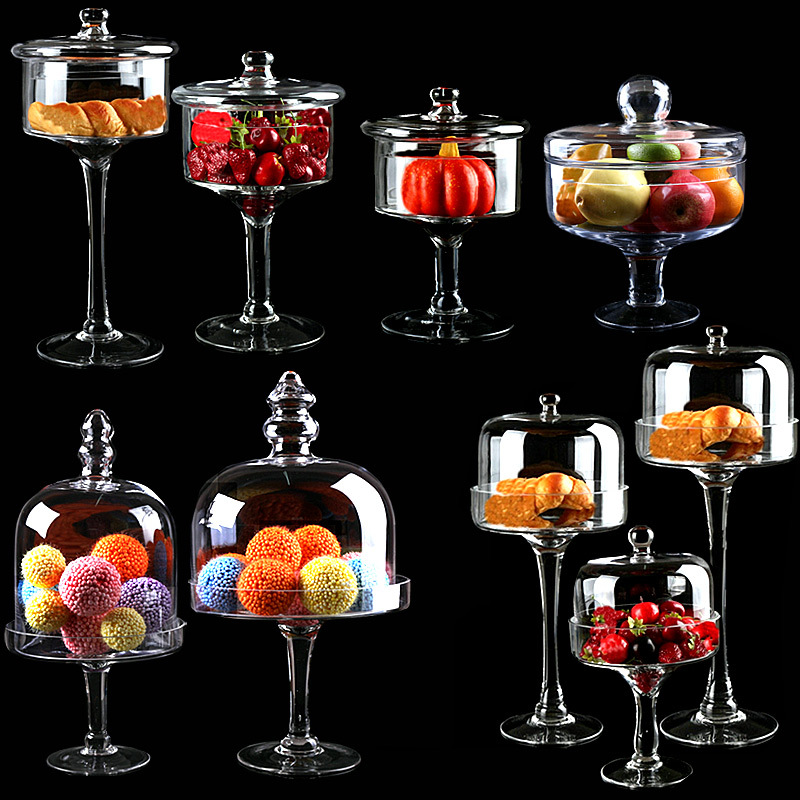 European-Style Transparent Glass Cake Cover, Tall Fruit and Dessert Tray, Dessert Stand, Bread and Jewelry Display Dust Cover