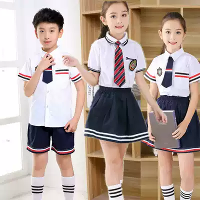 Children's summer British style short-sleeved primary school students college style school uniform Kindergarten boys and girls graduation suit class uniform
