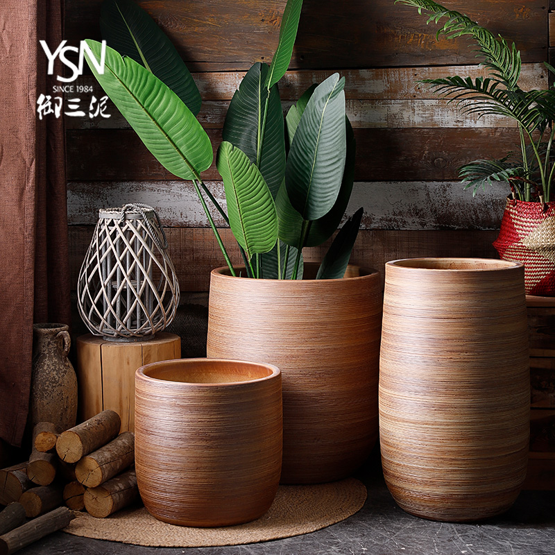 Furnishing articles sitting room big villa garden flowerpot Nordic modern ceramic vase landing of large diameter dried flower simulation flowers