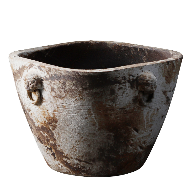 Vintage antique ceramic cylinder big flowerpot tank floor furnishing articles courtyard garden coarse pottery checking mountain cloud water basin