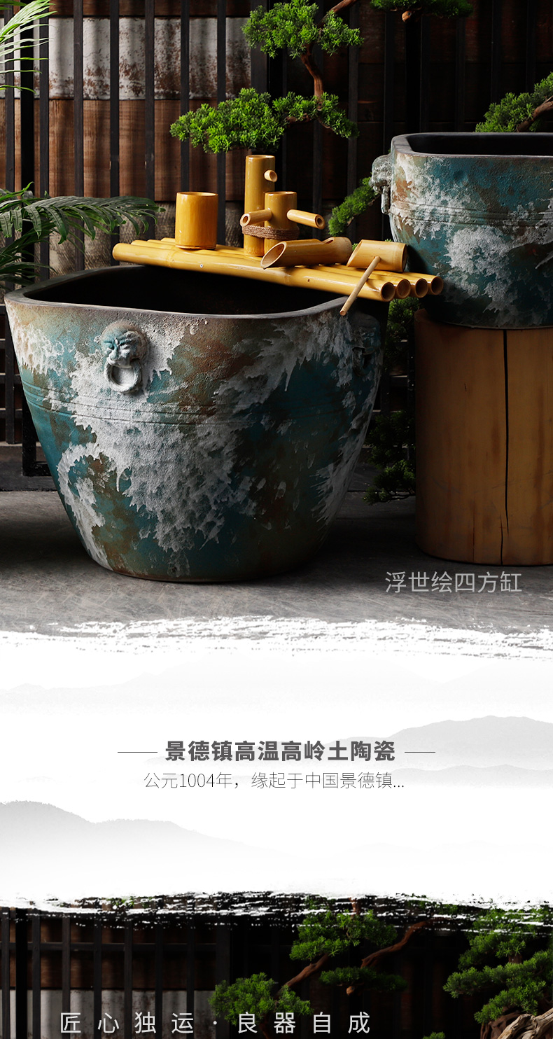 Restore ancient ways of archaize ceramic big cylinder coarse pottery manual water basin water pot fish tank floor furnishing articles courtyard garden
