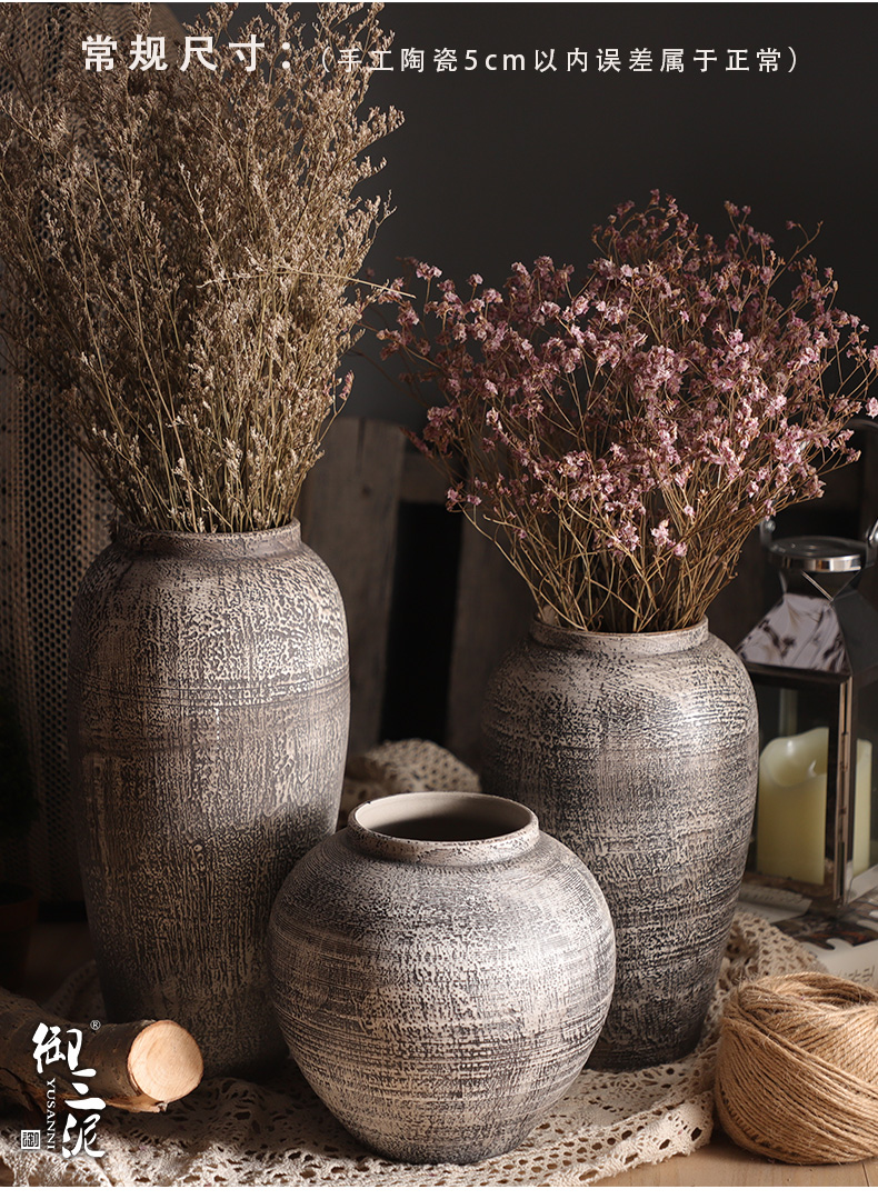 Contracted and I retro ceramic flower pot pottery decorative dried flower vase coarse pottery, fleshy furnishing articles sitting room put flower POTS