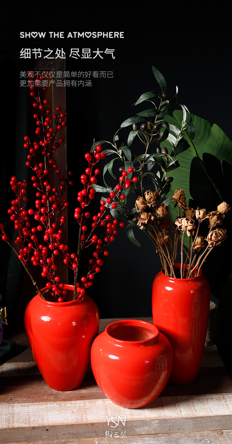 Red Chinese jingdezhen ceramics creative household plug-in artificial flowers dried flower adornment of I sitting room place mesa vase